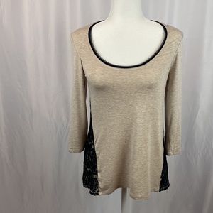 White House Black Market - Black Lace Sides on 3/4 Sleeve Jersey Top, Size S